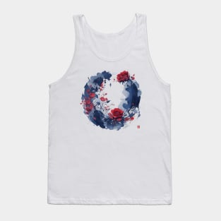 Red Roses and Paint Japanese Ink Painting Tank Top